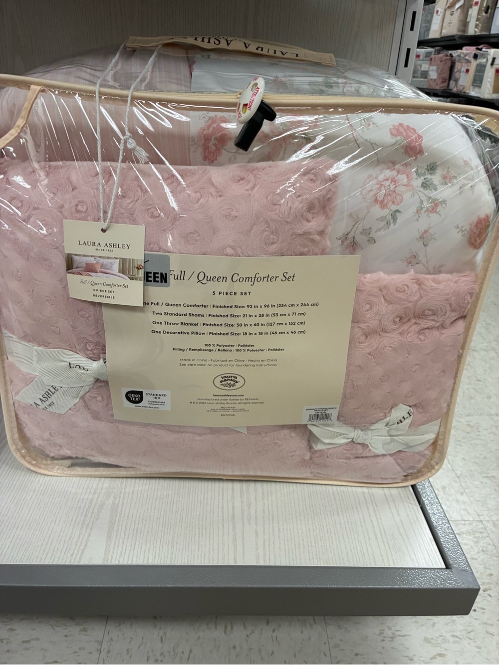 Laura Ashley Blush Pink Floral & Rosette Full/Queen FIVE PIECE Comforter Set